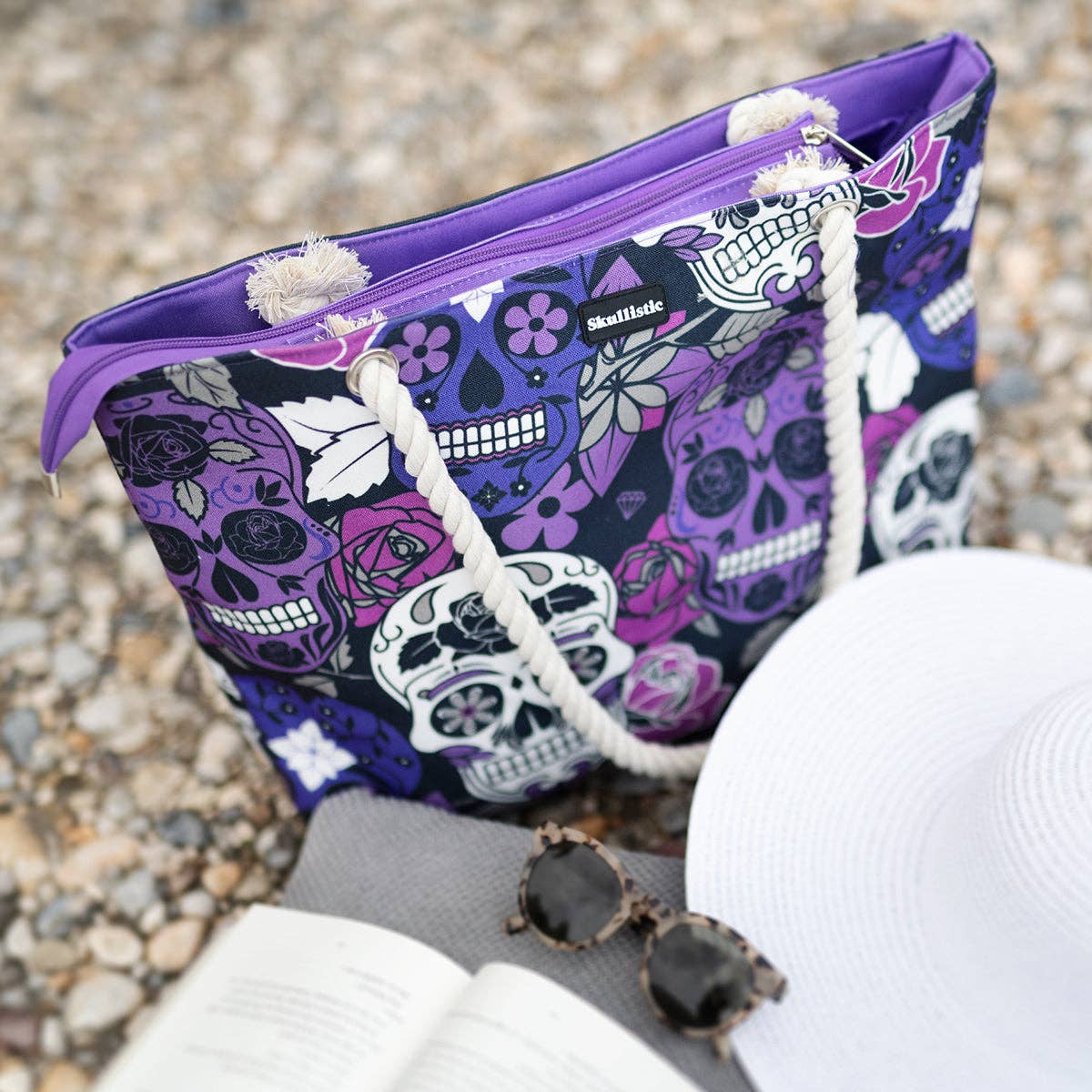 Skullistic Sugar Skull Purple Shoulder Beach Bag