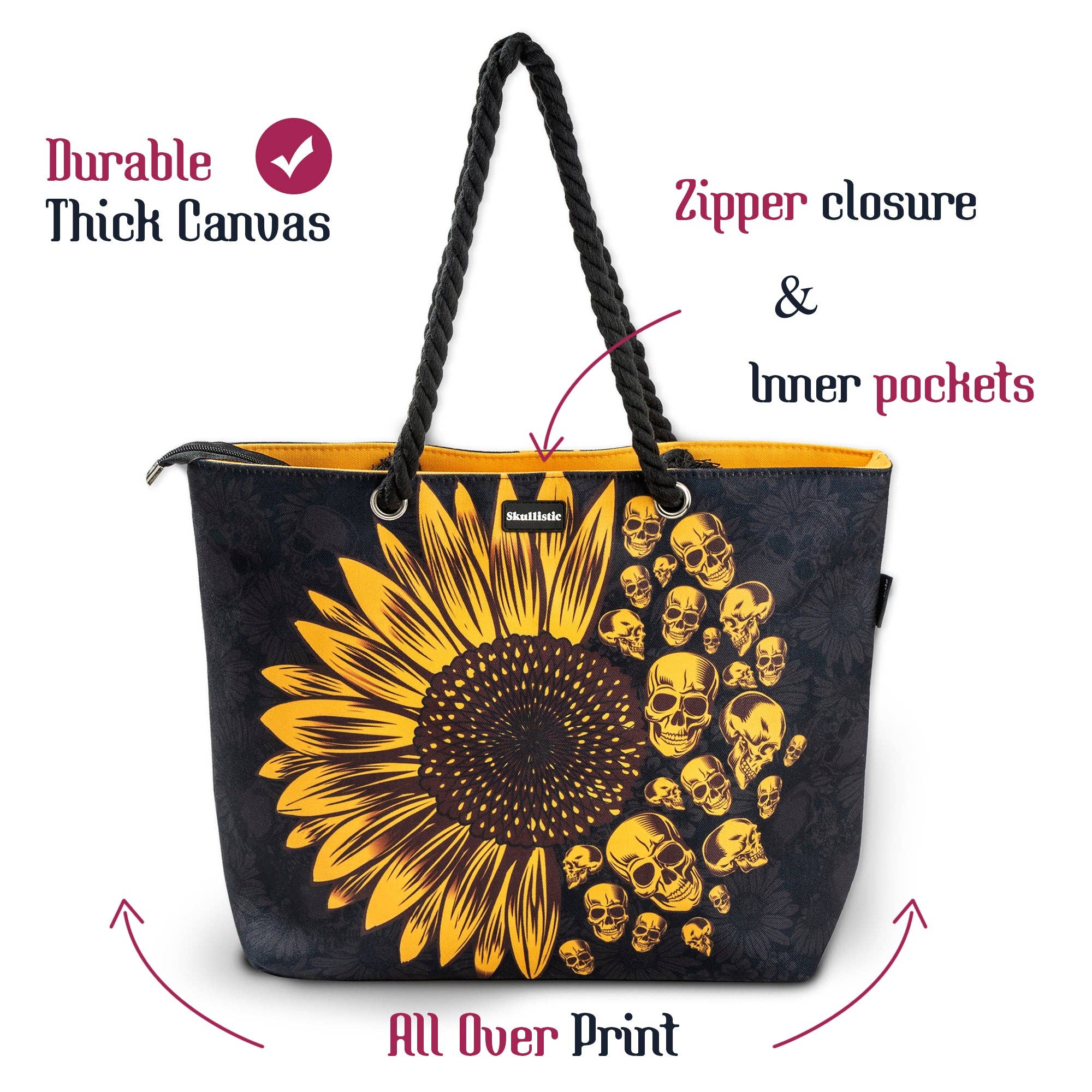 Skullistic Sunflower Skulls Shoulder Beach Bag