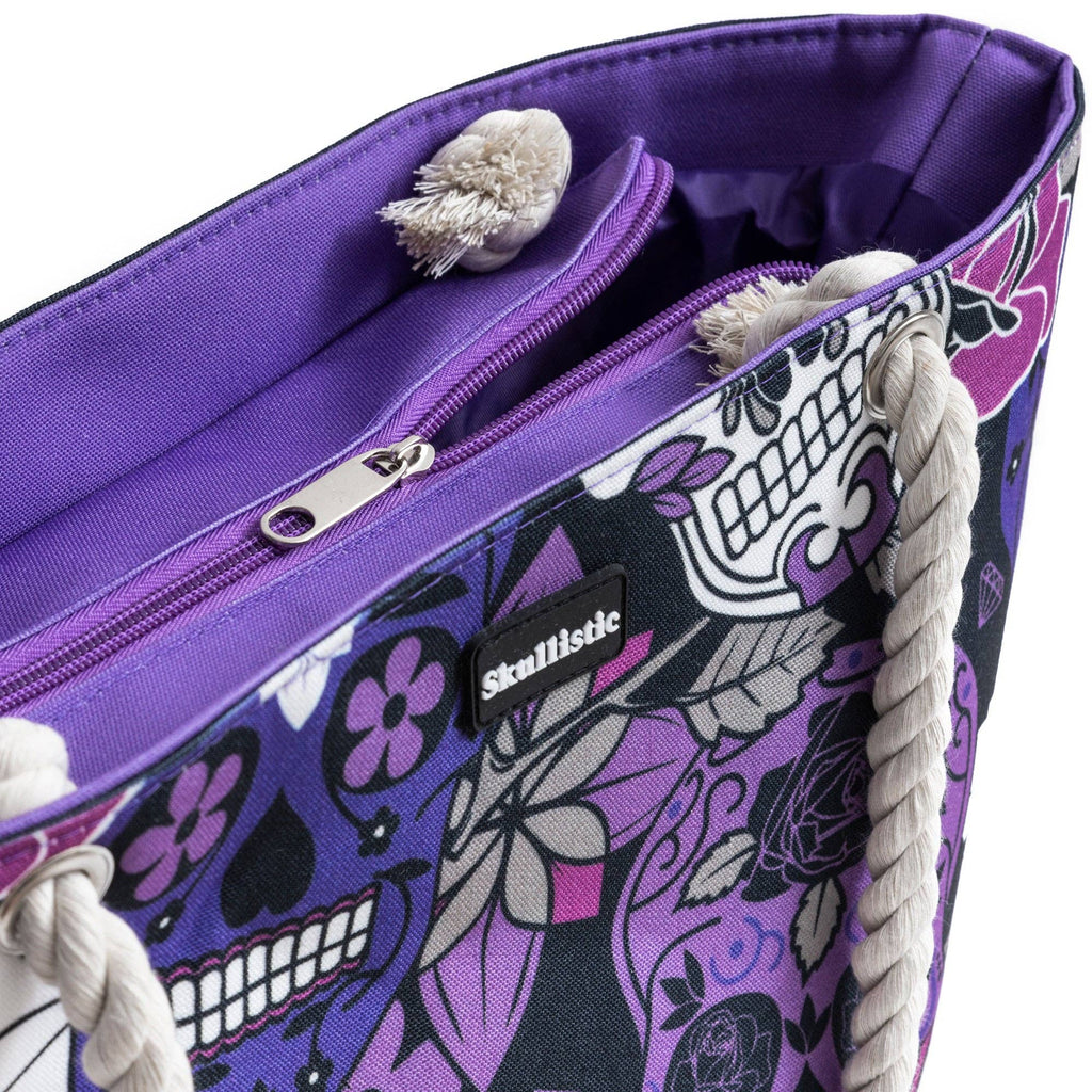 Skullistic Sugar Skull Purple Shoulder Beach Bag