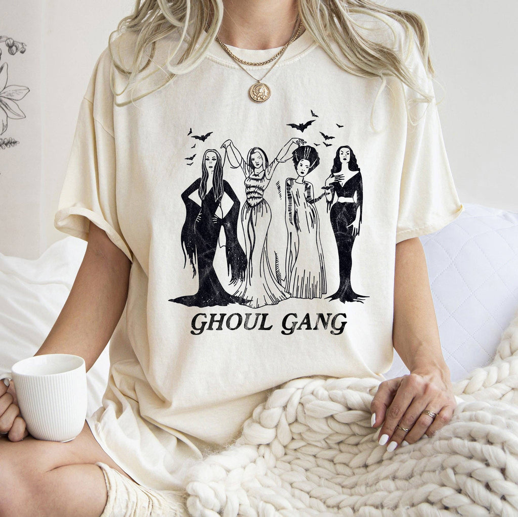 Ghoul Gang Retro Halloween T-shirt Black Print: Midnight