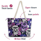Skullistic Sugar Skull Purple Shoulder Beach Bag